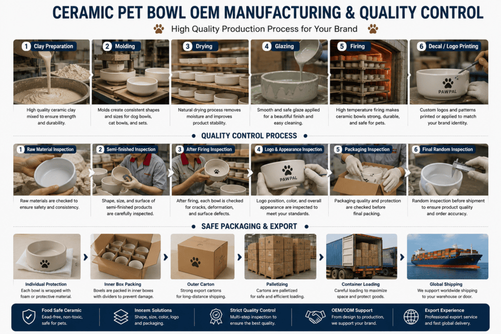 Ceramic pet bowl OEM manufacturing and quality control process for private label brands