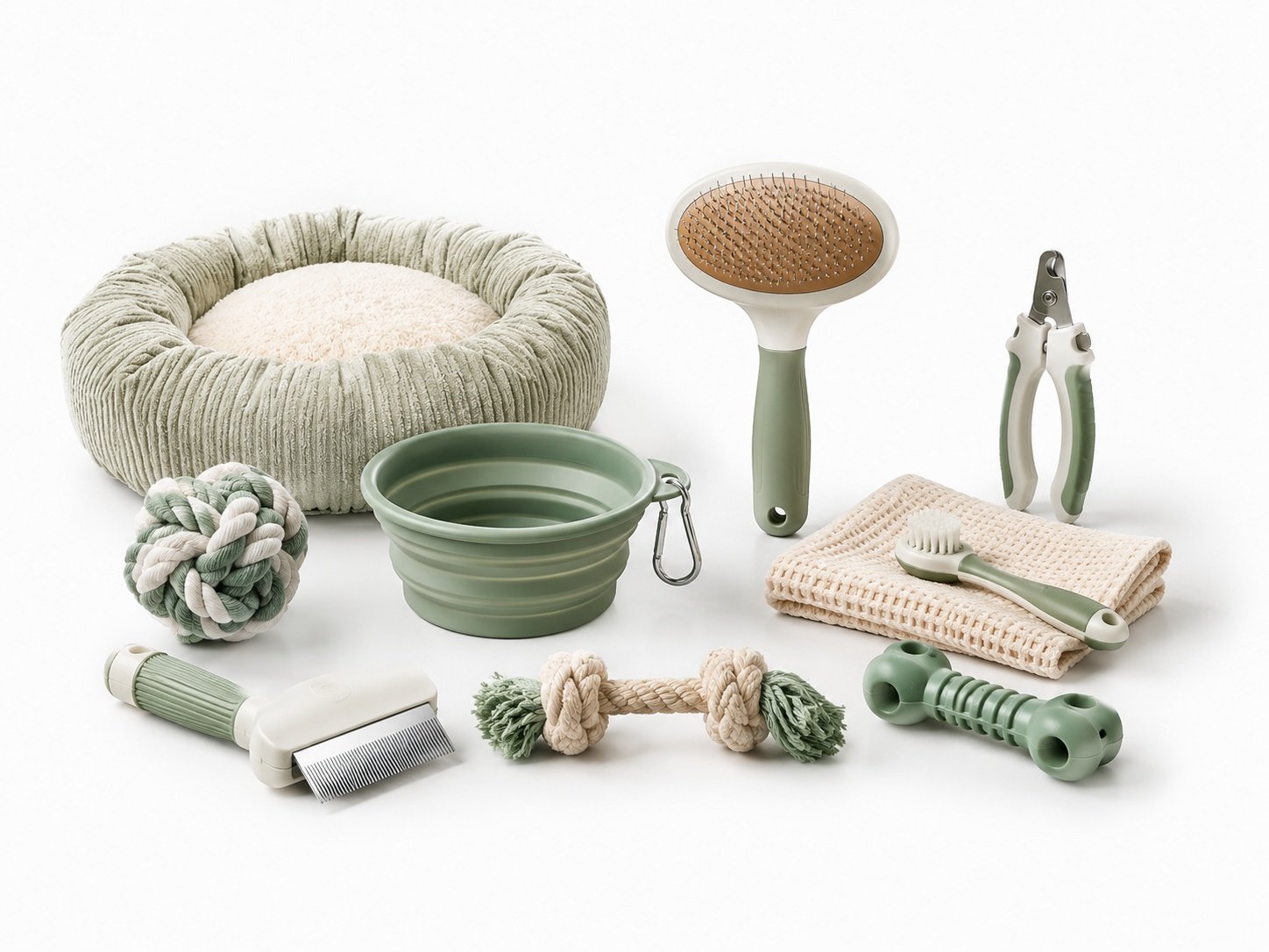 More custom pet supplies including beds, toys, grooming tools, and travel accessories
