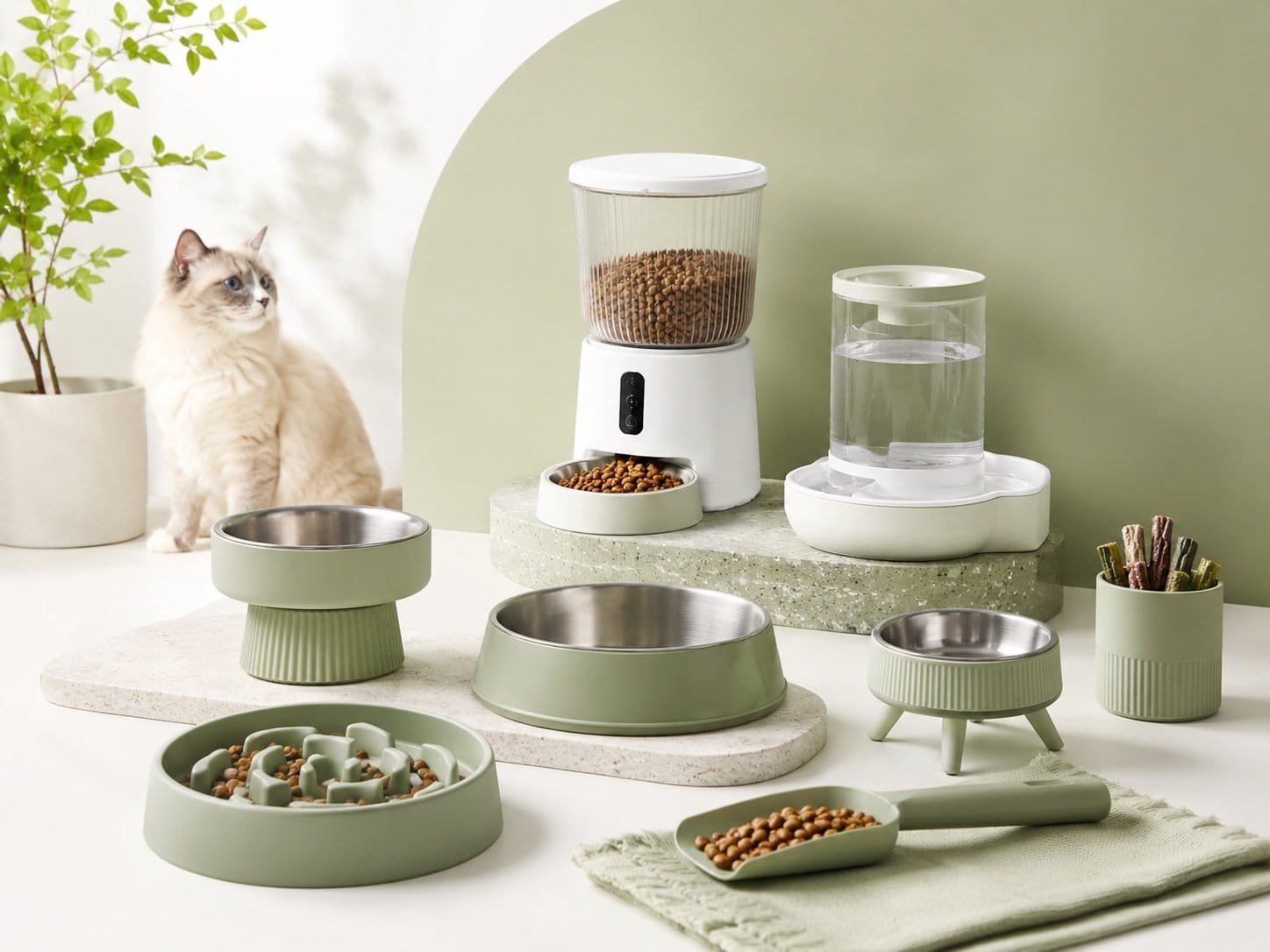 Custom pet feeding products including bowls automatic feeders water dispensers and slow feeders