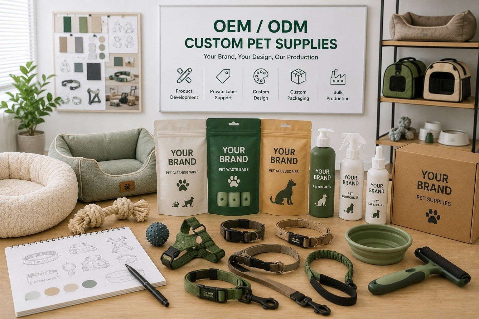 Custom pet supplies OEM ODM service for pet cleaning products feeders and leashes