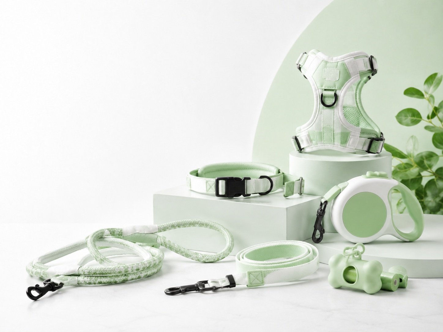 Custom pet walking products including leashes collars harnesses and walking accessories