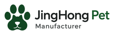 JingHong Pet logo featuring a green paw and cat face design for pet products.