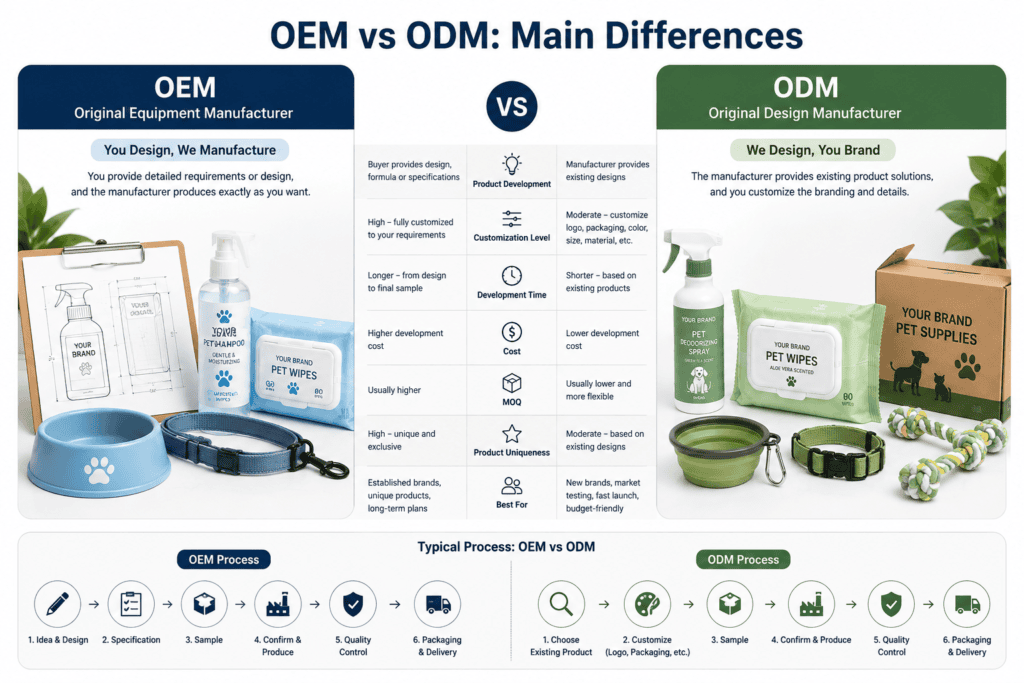OEM and ODM pet product development comparison for private label pet brands