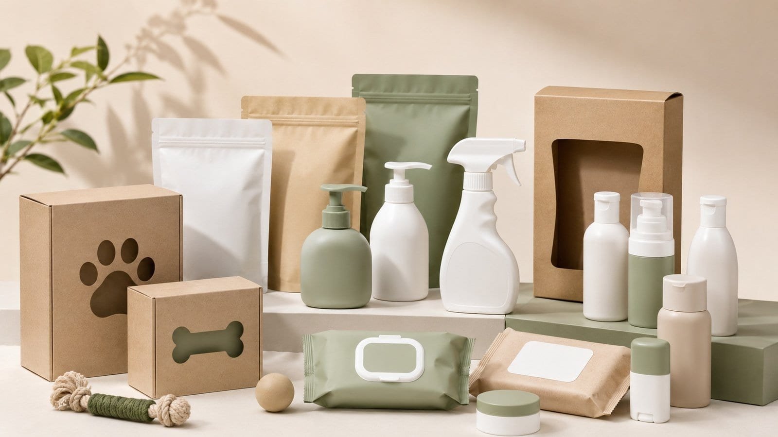 Private label pet products packaging solutions including boxes, pouches, bottles and spray packaging for OEM ODM manufacturer